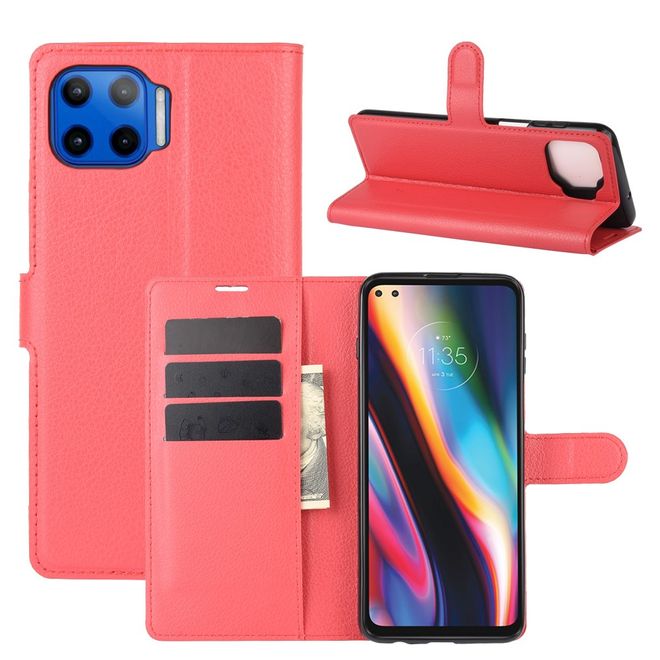 Motorola Moto G 5G Plus Handy Hülle - Litchi Leder Bookcover Series - rot