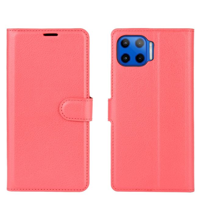 Motorola Moto G 5G Plus Handy Hülle - Litchi Leder Bookcover Series - rot