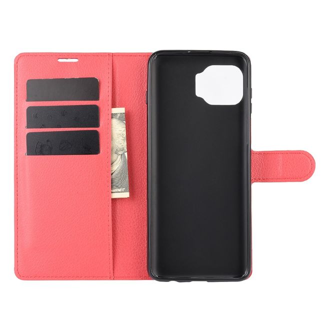 Motorola Moto G 5G Plus Handy Hülle - Litchi Leder Bookcover Series - rot