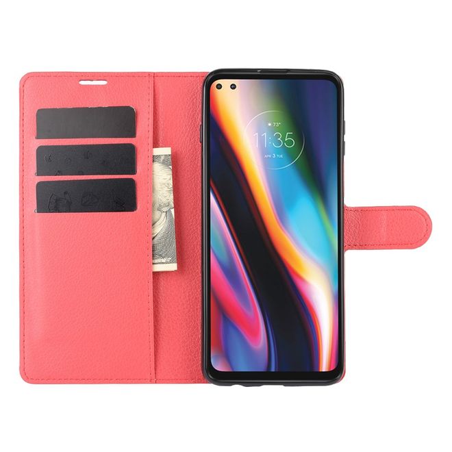 Motorola Moto G 5G Plus Handy Hülle - Litchi Leder Bookcover Series - rot