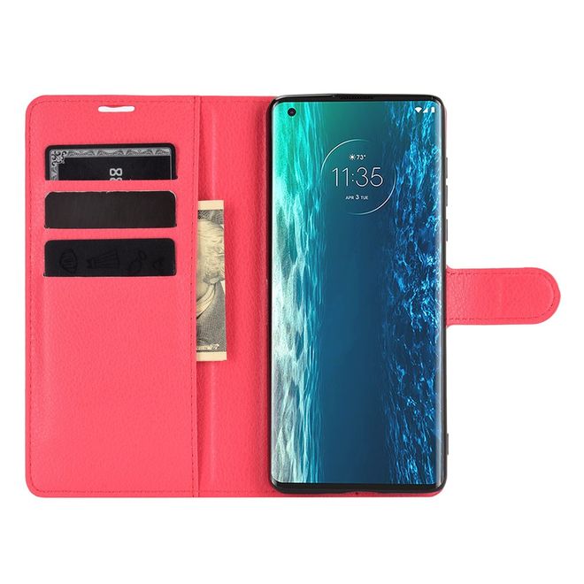 Motorola Edge Handy Hülle - Litchi Leder Bookcover Series - rot
