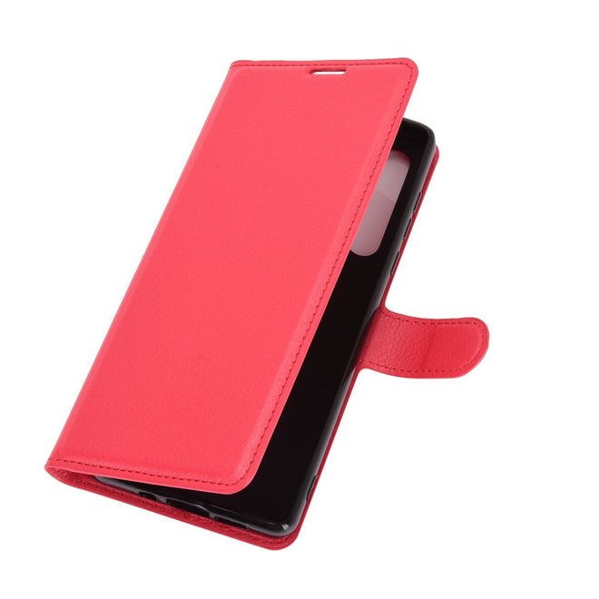 Motorola Edge Handy Hülle - Litchi Leder Bookcover Series - rot