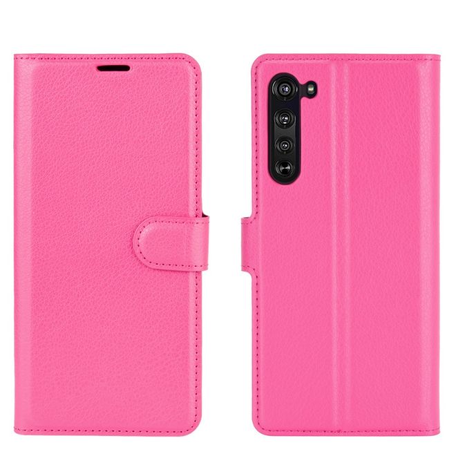Motorola Edge Handy Hülle - Litchi Leder Bookcover Series - rosa