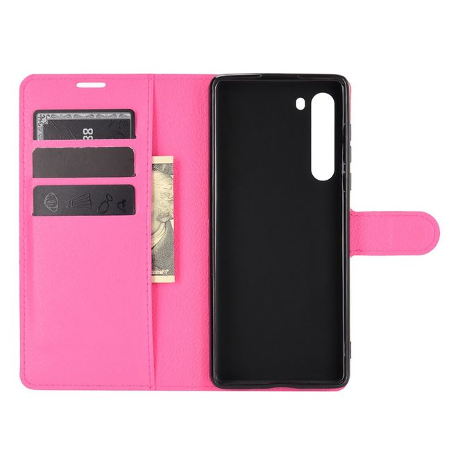 Motorola Edge Handy Hülle - Litchi Leder Bookcover Series - rosa