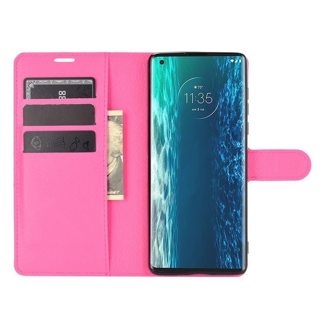 Motorola Edge Handy Hülle - Litchi Leder Bookcover Series - rosa
