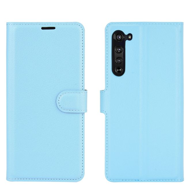 Motorola Edge Handy Hülle - Litchi Leder Bookcover Series - blau