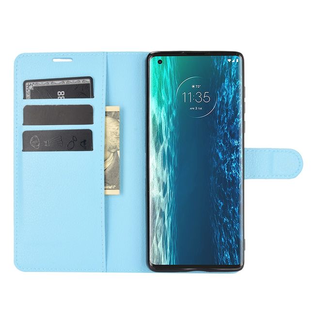 Motorola Edge Handy Hülle - Litchi Leder Bookcover Series - blau