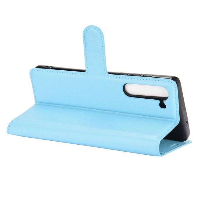 Motorola Edge Handy Hülle - Litchi Leder Bookcover Series - blau