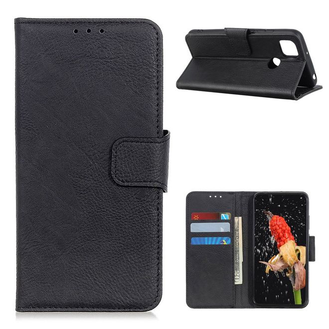 Motorola Moto G 5G Handy Hülle - Litchi Leder Bookcover Series - schwarz