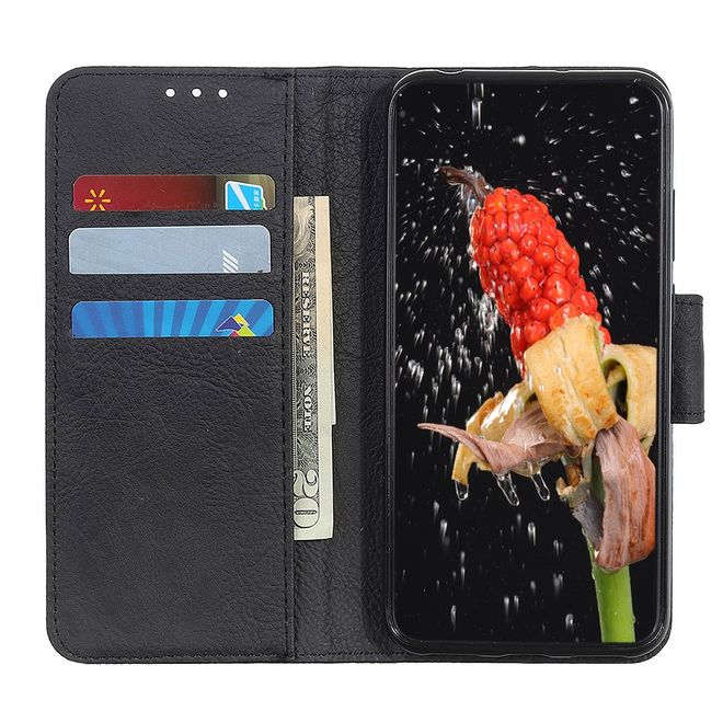 Motorola Moto G 5G Handy Hülle - Litchi Leder Bookcover Series - schwarz