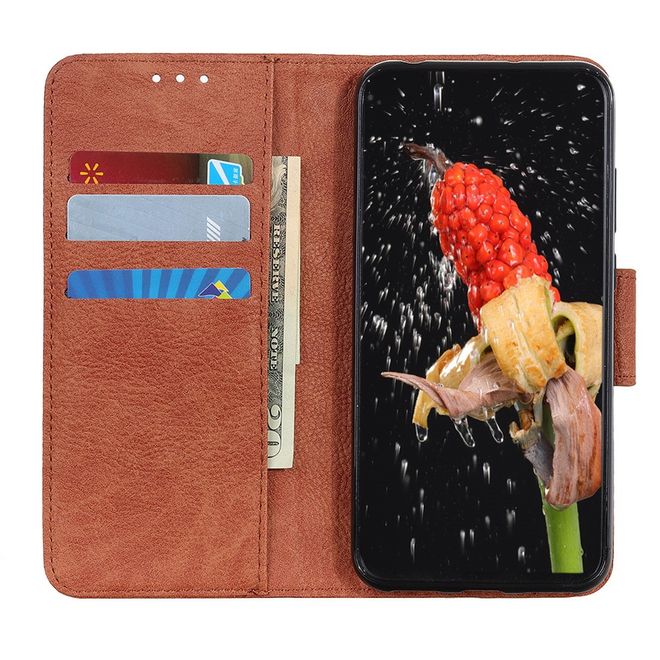 Motorola Moto G 5G Handy Hülle - Litchi Leder Bookcover Series - braun