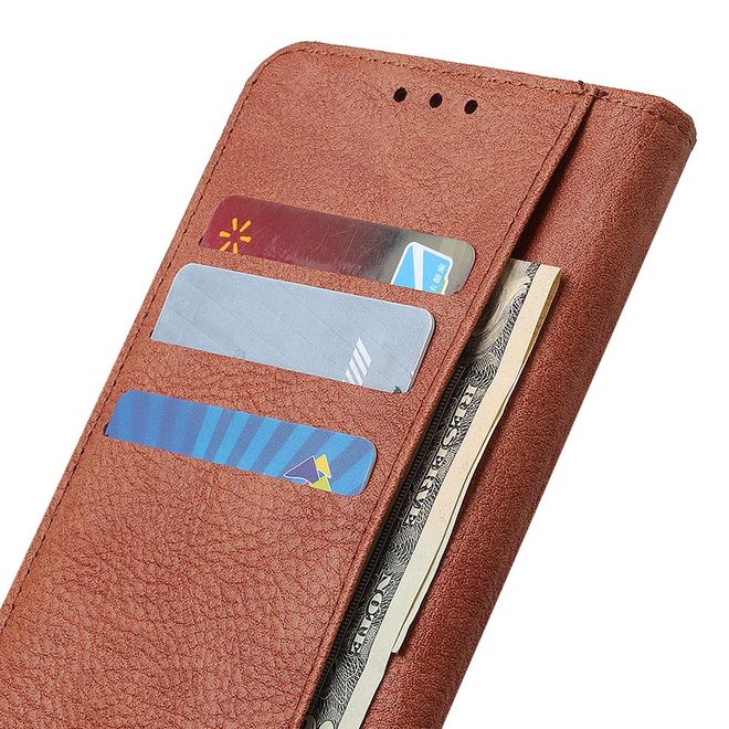 Motorola Moto G 5G Handy Hülle - Litchi Leder Bookcover Series - braun