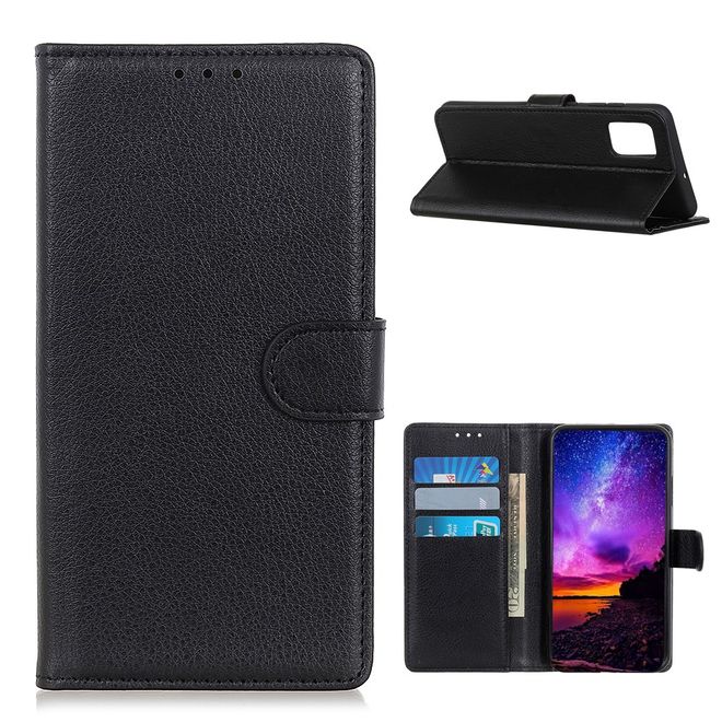 Xiaomi Poco M3 Handy Hülle - Litchi Leder Bookcover Series - schwarz