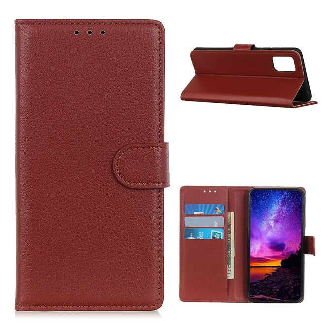 Xiaomi Poco M3 Handy Hülle - Litchi Leder Bookcover Series - braun