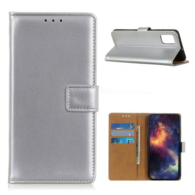 Xiaomi Poco M3 Handy Hülle - Classic II Leder Bookcover Series - silber