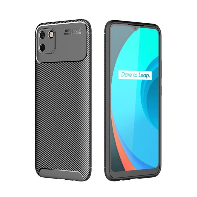 Realme C11 Handyhülle - Carbon Fiber TPU Softcase Series - schwarz