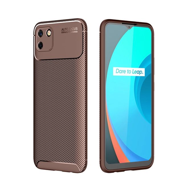 Realme C11 Handyhülle - Carbon Fiber TPU Softcase Series - braun