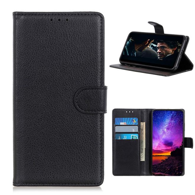 Realme 7 Handy Hülle - Litchi Leder Bookcover Series - schwarz