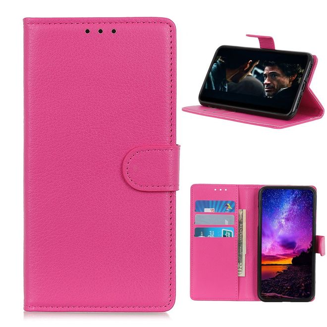 Realme 7 Handy Hülle - Litchi Leder Bookcover Series - rosa