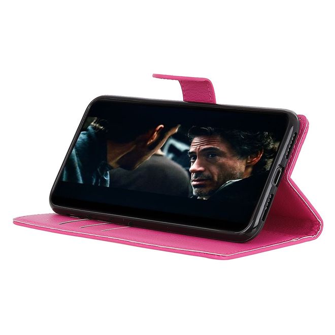 Realme 7 Handy Hülle - Litchi Leder Bookcover Series - rosa