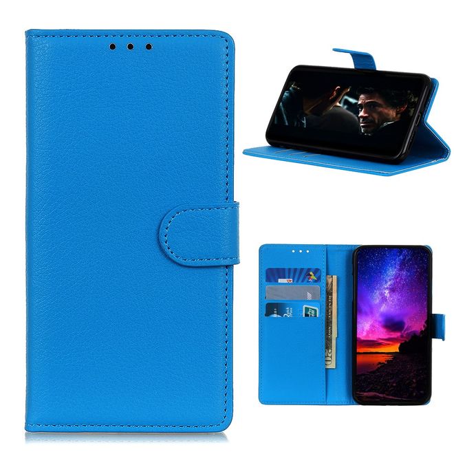 Realme 7 Handy Hülle - Litchi Leder Bookcover Series - blau