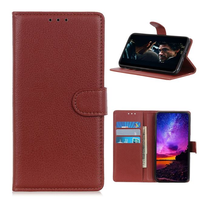 Realme 7 Handy Hülle - Litchi Leder Bookcover Series - braun