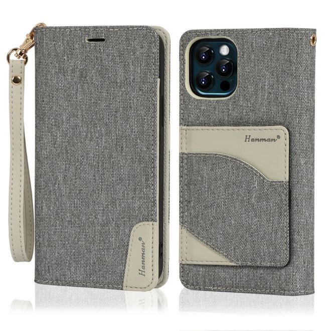 Étui pour iPhone 12 Pro Max - Couverture en tissu luxueux - Collection Denim - Gris