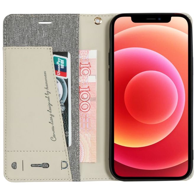 Étui pour iPhone 12 Pro Max - Couverture en tissu luxueux - Collection Denim - Gris