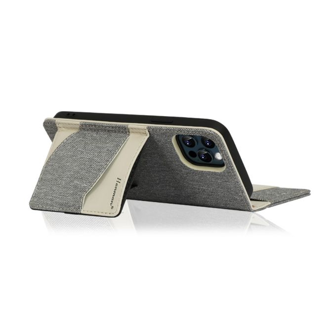Étui pour iPhone 12 Pro Max - Couverture en tissu luxueux - Collection Denim - Gris