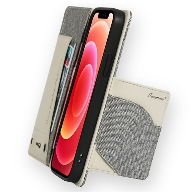 Étui pour iPhone 12 Pro Max - Couverture en tissu luxueux - Collection Denim - Gris