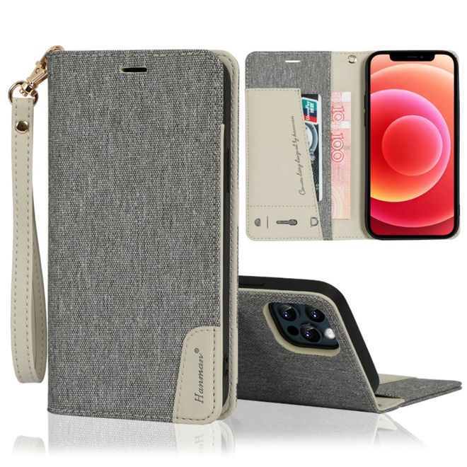 Étui pour iPhone 12 Pro Max - Couverture en tissu luxueux - Collection Denim - Gris