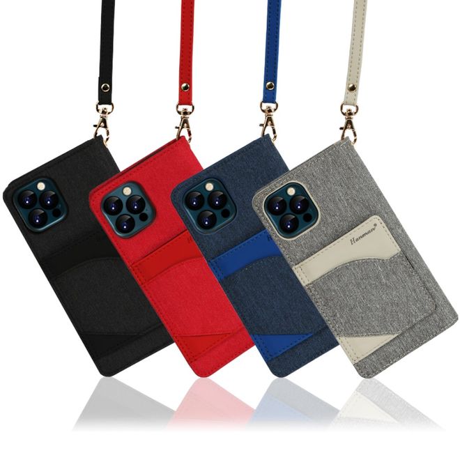 Étui pour iPhone 12 Pro Max - Couverture en tissu luxueux - Collection Denim - Gris