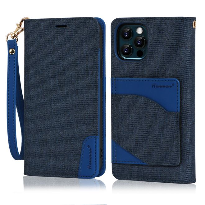 iPhone 12 Pro Max Hülle - luxuriöses Stoff Bookcover - Denim Series Bookcover - blau