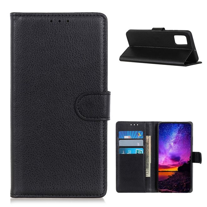 Samsung Galaxy A72 5G / 4G Handy Hülle - Litchi Leder Bookcover Series - schwarz