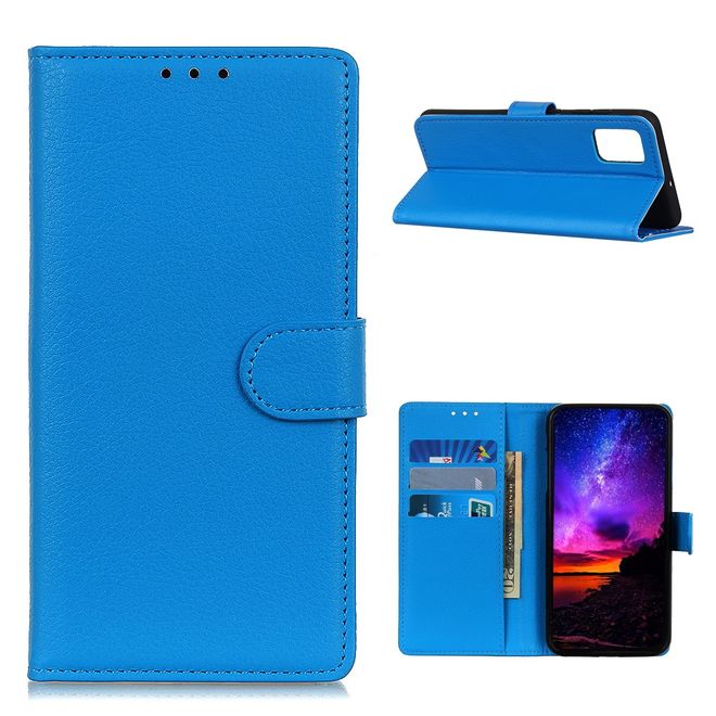 Samsung Galaxy A72 5G / 4G Handy Hülle - Litchi Leder Bookcover Series - blau