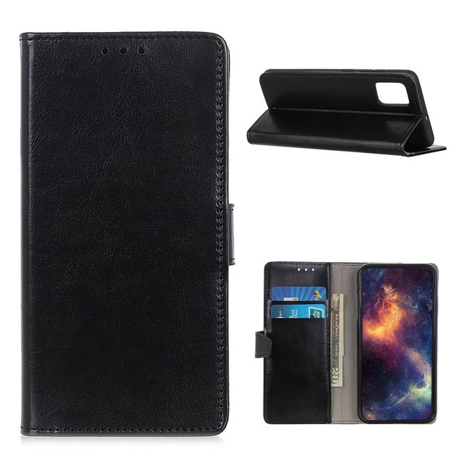 Samsung Galaxy A72 5G / 4G Handyhülle - Crazy Horse Leder Bookcover Series - schwarz