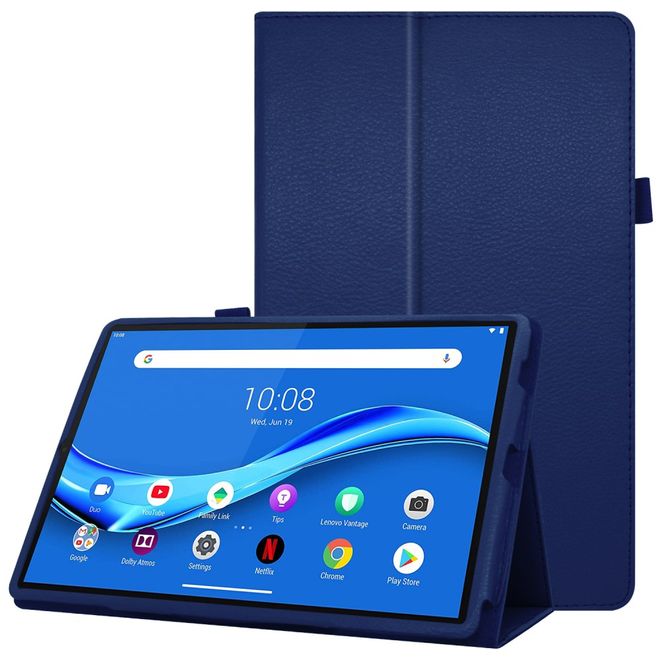 Étui pour tablette Lenovo Tab M10 FHD Plus (2e génération) - Étui en cuir - Motif litchi - Bleu foncé