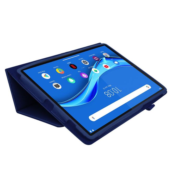 Étui pour tablette Lenovo Tab M10 FHD Plus (2e génération) - Étui en cuir - Motif litchi - Bleu foncé