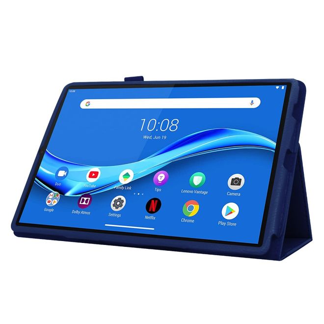 Étui pour tablette Lenovo Tab M10 FHD Plus (2e génération) - Étui en cuir - Motif litchi - Bleu foncé