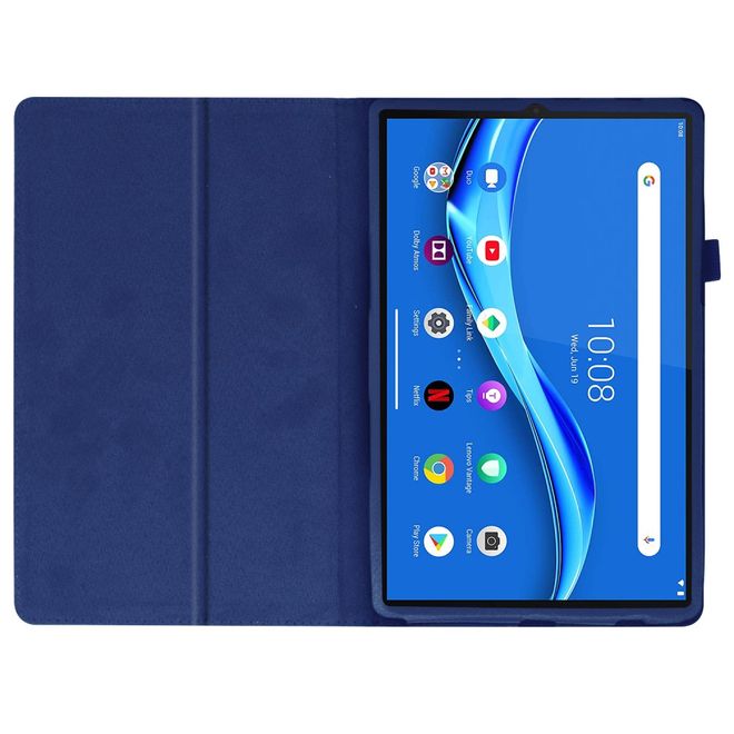 Étui pour tablette Lenovo Tab M10 FHD Plus (2e génération) - Étui en cuir - Motif litchi - Bleu foncé