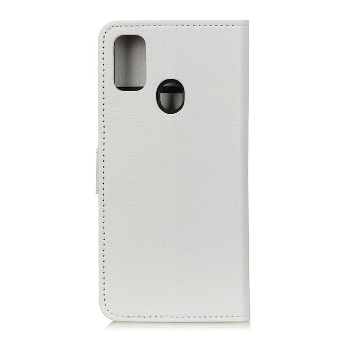 Oppo A53 (2020) Handy Hülle - Litchi Leder Bookcover Series - weiss