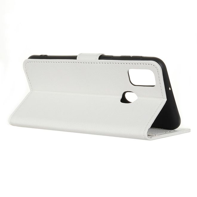 Oppo A53 (2020) Handy Hülle - Litchi Leder Bookcover Series - weiss