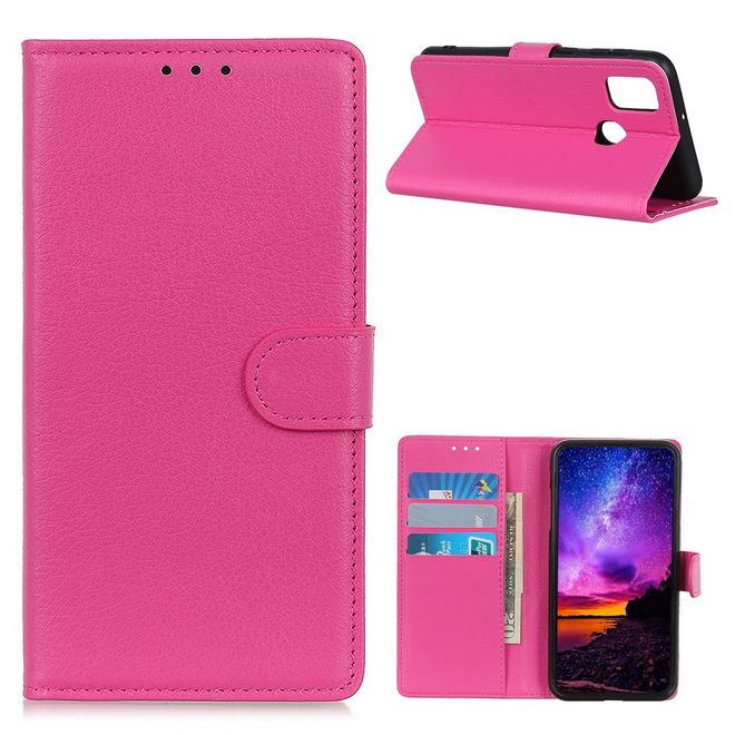 Oppo A53 (2020) Handy Hülle - Litchi Leder Bookcover Series - rosa