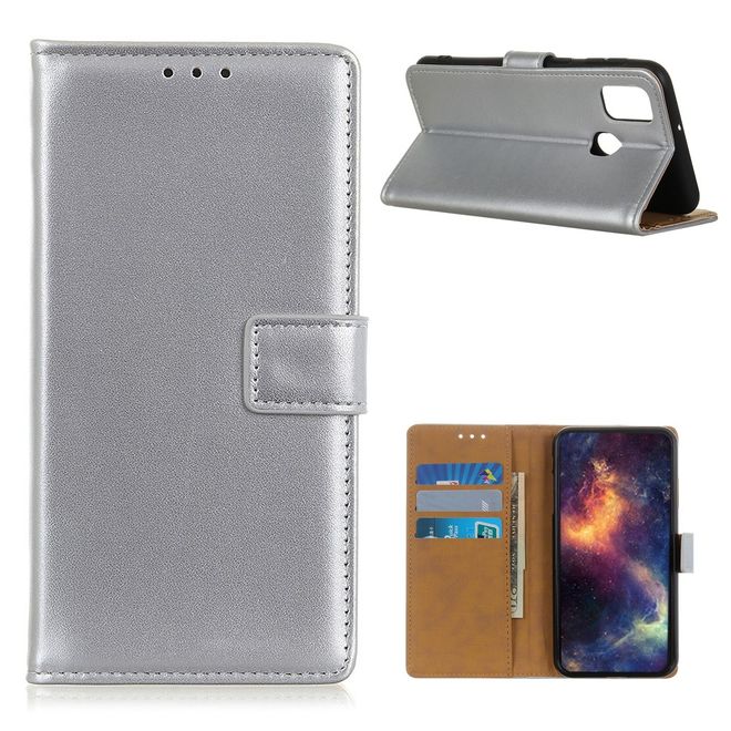 Oppo A53 (2020) Handy Hülle - Classic II Leder Bookcover Series - silber