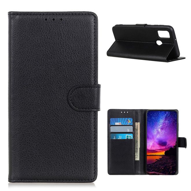 Realme 7i Handy Hülle - Litchi Leder Bookcover Series - schwarz