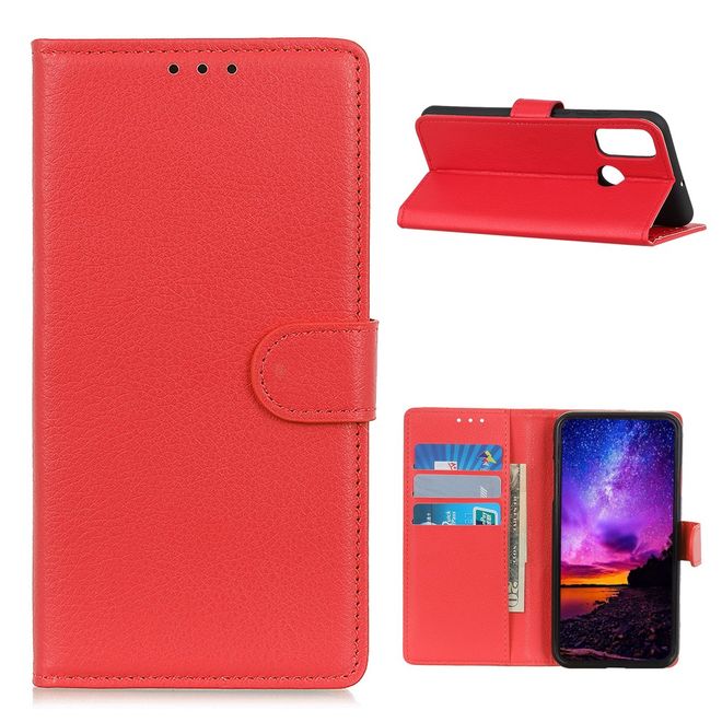Realme 7i Handy Hülle - Litchi Leder Bookcover Series - rot