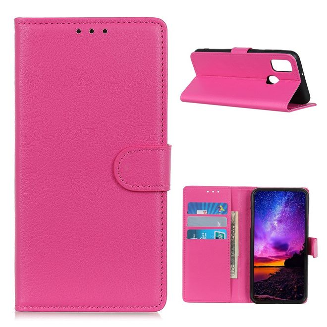 Realme 7i Handy Hülle - Litchi Leder Bookcover Series - rosa