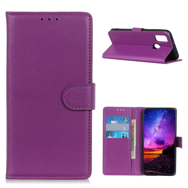 Realme 7i Handy Hülle - Litchi Leder Bookcover Series - purpur