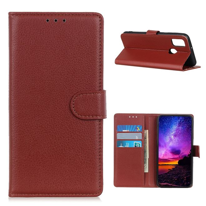 Realme 7i Handy Hülle - Litchi Leder Bookcover Series - braun