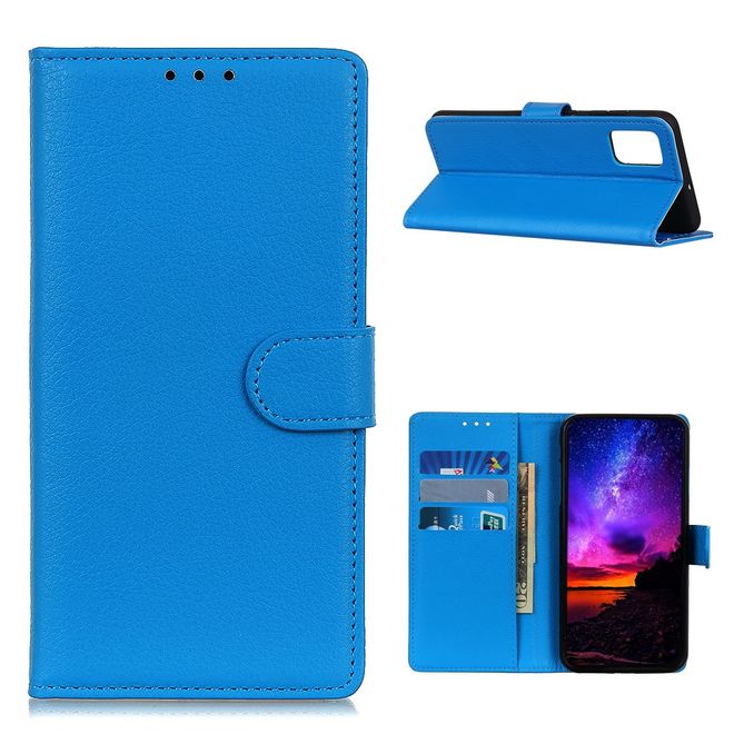 OnePlus 9 Handy Hülle - Litchi Leder Bookcover Series - blau